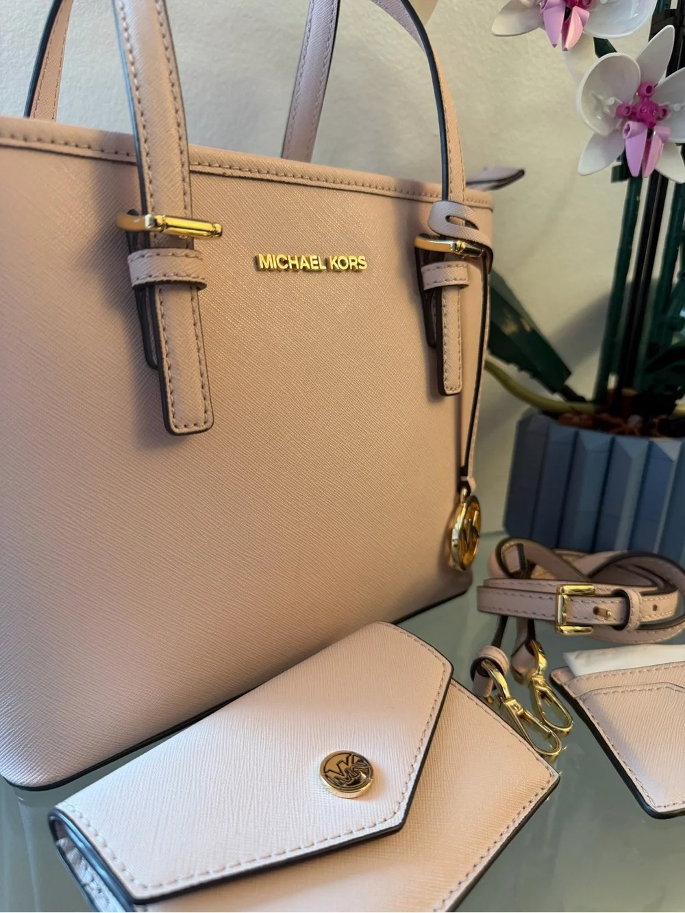 Michael Kors Light Blush Saffiano Leather Tote with Matching Accessories